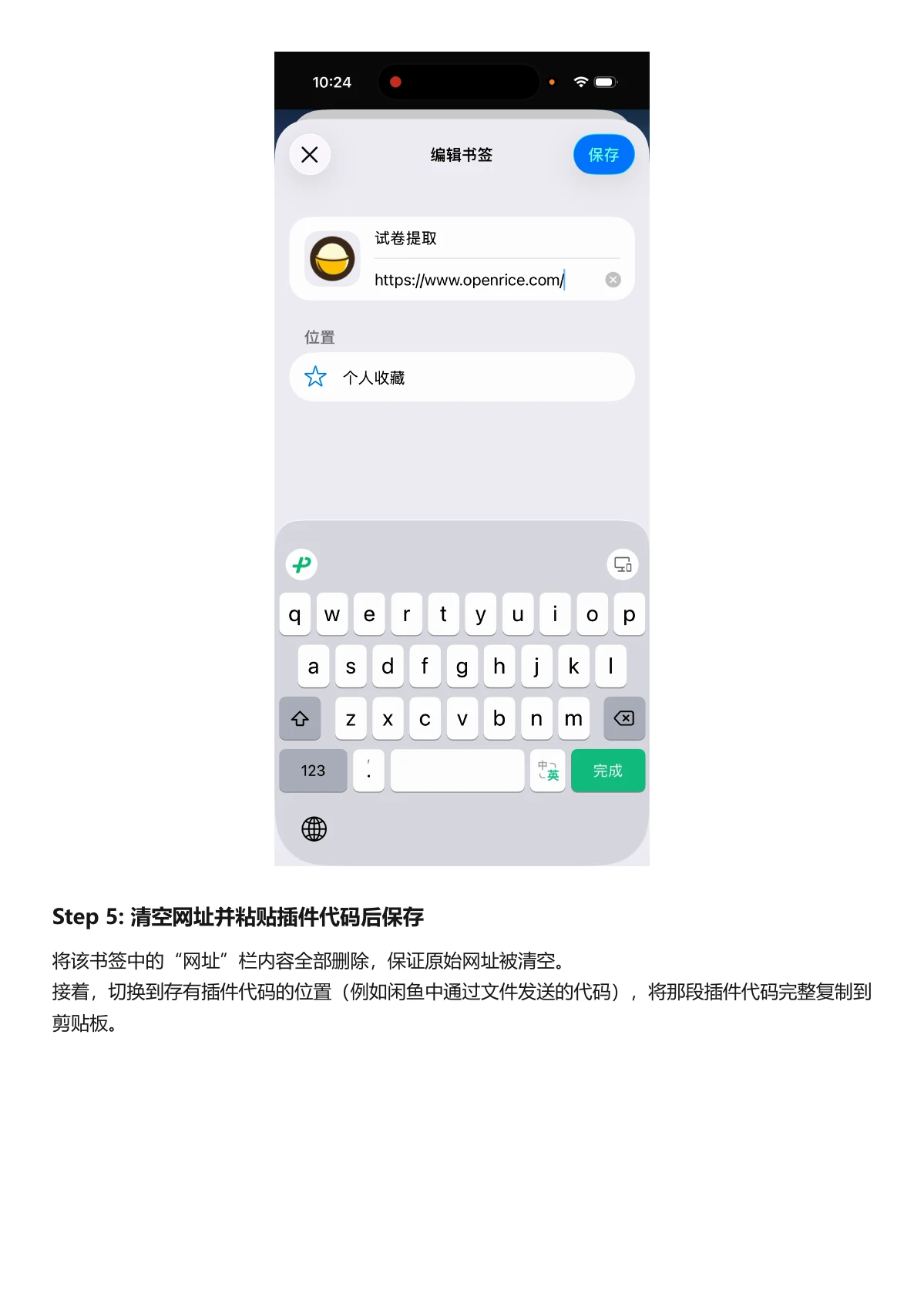 苹果下载教程第 7 页,粘贴书签代码并保存