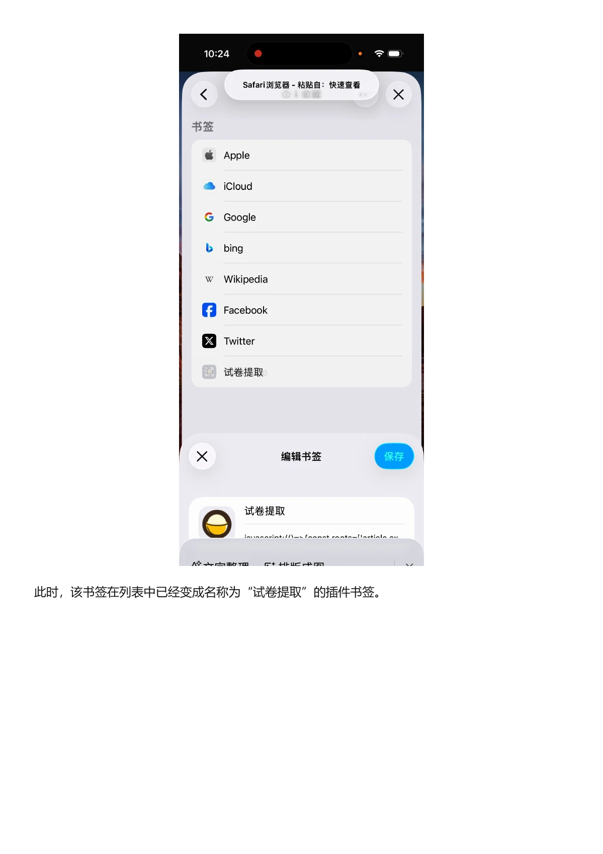 苹果下载教程第 10 页,粘贴书签代码并保存