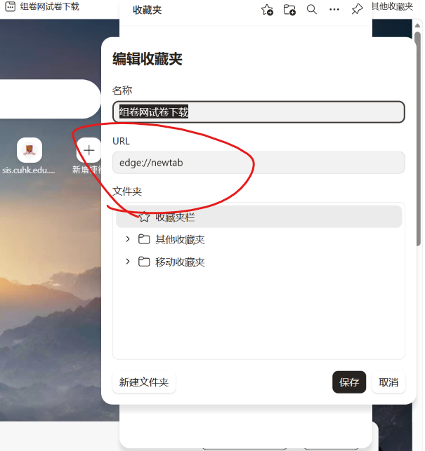 清空 Edge 书签的 URL 输入栏